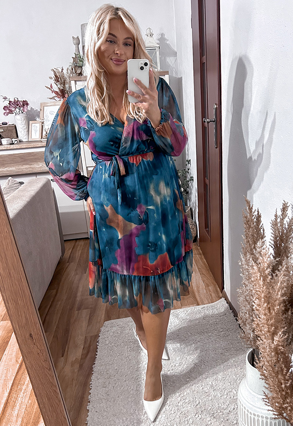 ŠATY SISI  PLUS SIZE FLOWERS SEA BLUE 06 - włoski obrázek 3