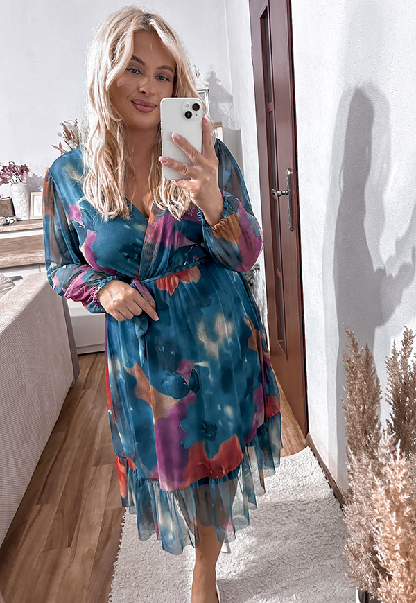 ŠATY SISI  PLUS SIZE FLOWERS SEA BLUE 06 - włoski obrázek 4