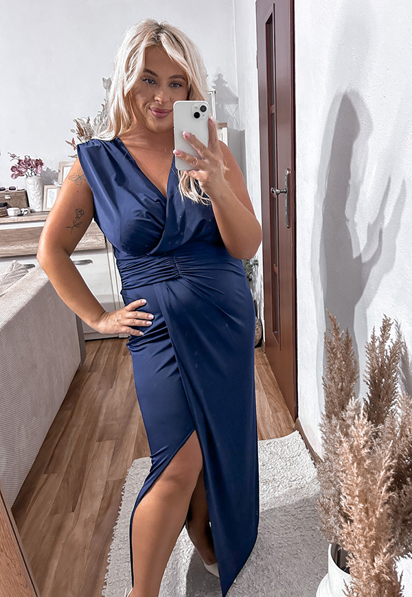 ROSA SUKIENKA OŁÓWKOWA PLUS SIZE MAXI DRAPOWANA. GRANATOWA 01 - produkt polski zdjęcie 4