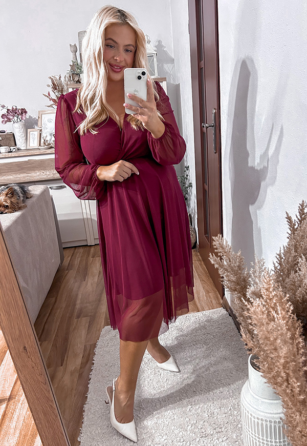 ESTER SUKIENKA PLUS SIZE PRZED KOLANO Z SIATECZKI. BORDOWA 01 - włoski zdjęcie 2