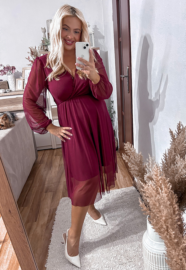 ESTER SUKIENKA PLUS SIZE PRZED KOLANO Z SIATECZKI. BORDOWA 01 - włoski zdjęcie 3