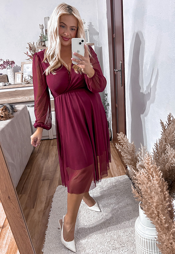 ESTER SUKIENKA PLUS SIZE PRZED KOLANO Z SIATECZKI. BORDOWA 01 - włoski zdjęcie 4