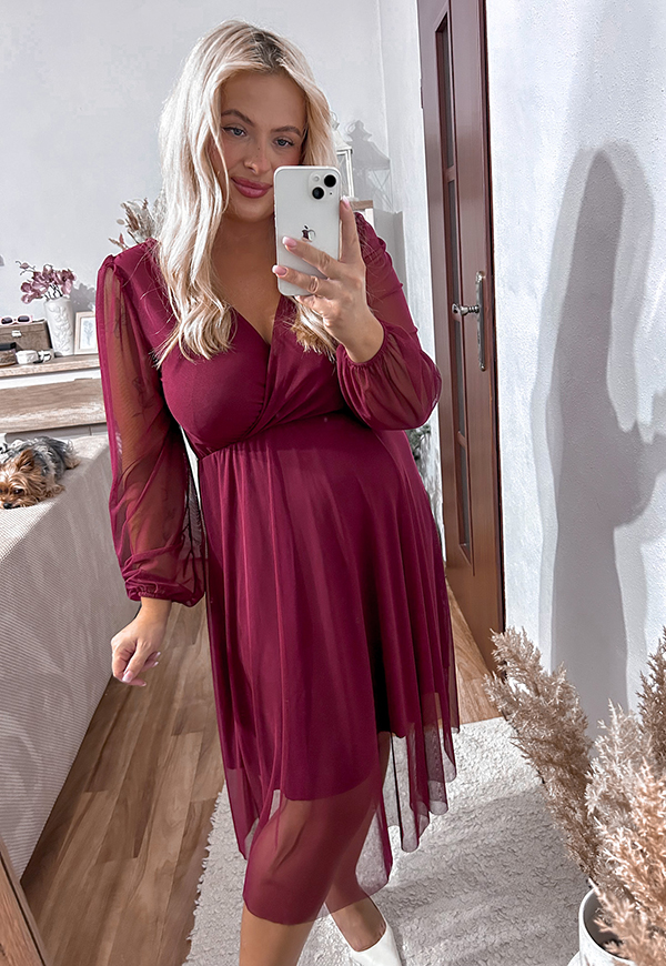 ESTER SUKIENKA PLUS SIZE PRZED KOLANO Z SIATECZKI. BORDOWA 01 - włoski zdjęcie 1