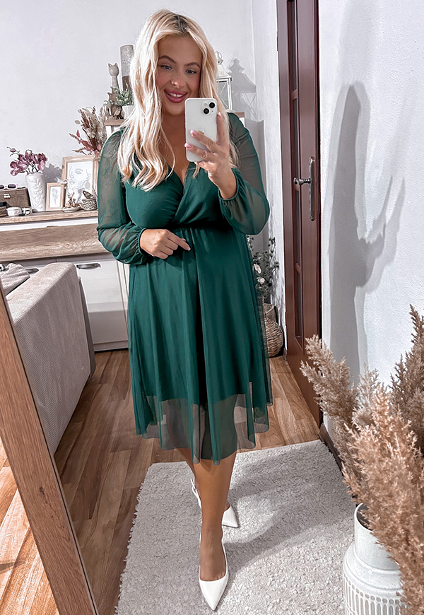 ESTER SUKIENKA PLUS SIZE PRZED KOLANO Z SIATECZKI. BUTELKOWA ZIELEŃ 03 - włoski zdjęcie 1