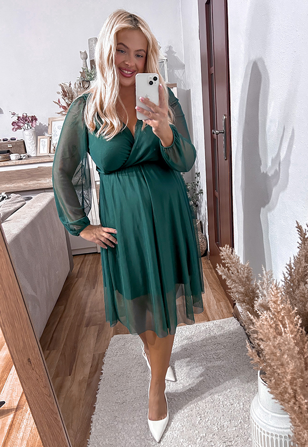 ESTER SUKIENKA PLUS SIZE PRZED KOLANO Z SIATECZKI. BUTELKOWA ZIELEŃ 03 - włoski zdjęcie 2