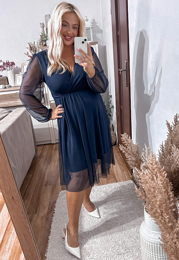 ESTER SUKIENKA PLUS SIZE PRZED KOLANO Z SIATECZKI. GRANATOWA 04 - włoski zdjęcie 1