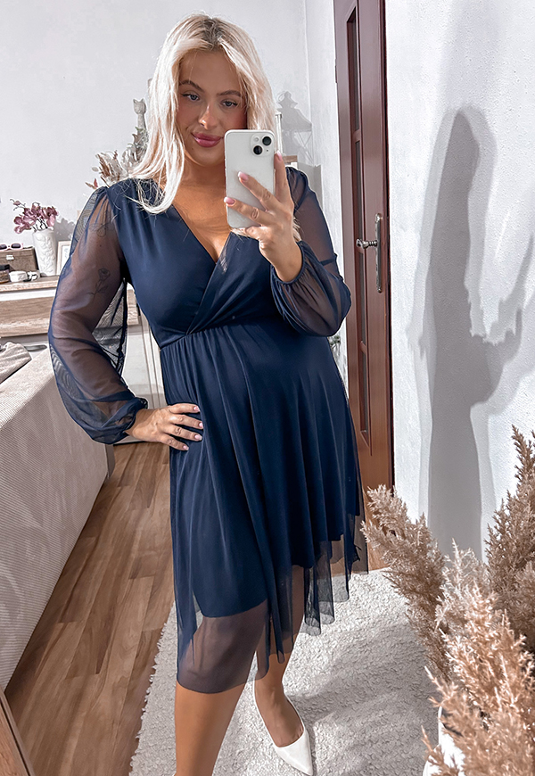 ESTER SUKIENKA PLUS SIZE PRZED KOLANO Z SIATECZKI. GRANATOWA 04 - włoski zdjęcie 3