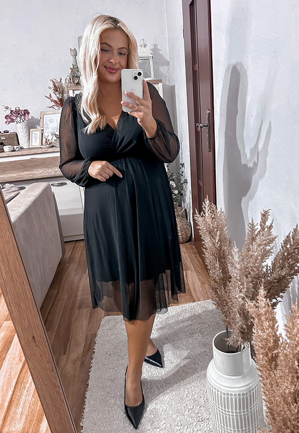 ESTER SUKIENKA PLUS SIZE PRZED KOLANO Z SIATECZKI. CZARNA 02 - włoski zdjęcie 2