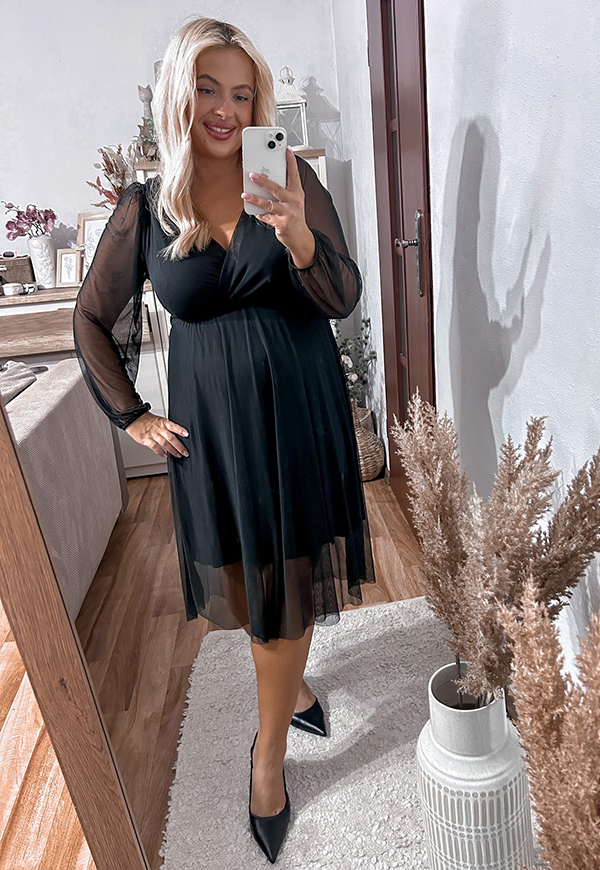 ESTER SUKIENKA PLUS SIZE PRZED KOLANO Z SIATECZKI. CZARNA 02 - włoski zdjęcie 3