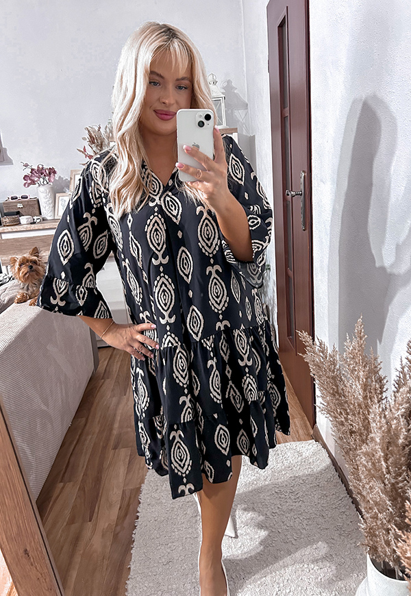 CARO SUKIENKA Z WISKOZY PLUS SIZE O ROZKLOSZOWANYM KROJU WE WZORY. CZARNO/BEŻ 03 - włoski zdjęcie 4