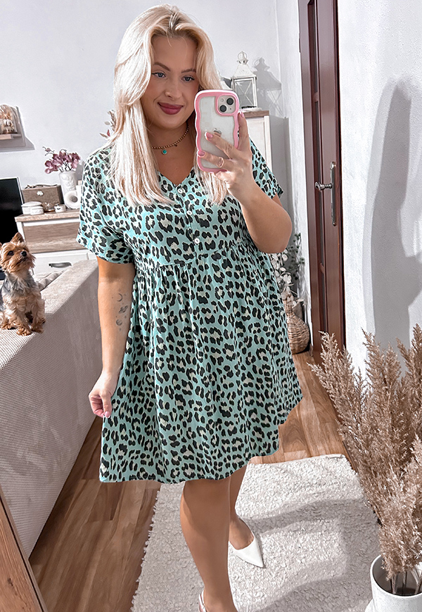 LULA II SZEROKA SUKIENKA PLUS SIZE Z PASKIEM W PANTERKĘ. ZIELONA 02 - włoski zdjęcie 3