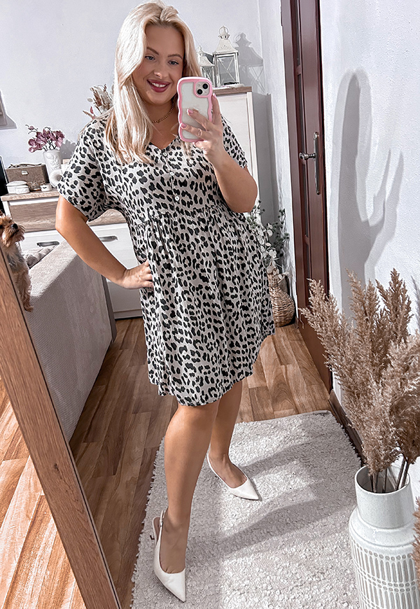 LULA II SZEROKA SUKIENKA PLUS SIZE Z PASKIEM W PANTERKĘ. MOCCA 03 - włoski zdjęcie 3