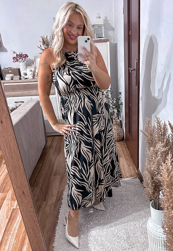 ELIZA SUKIENKA DŁUGA WISKOZOWA PLUS SIZE WIĄZANA WE WZORY. CZARNO/BRĄZOWA 02 - włoski zdjęcie 1