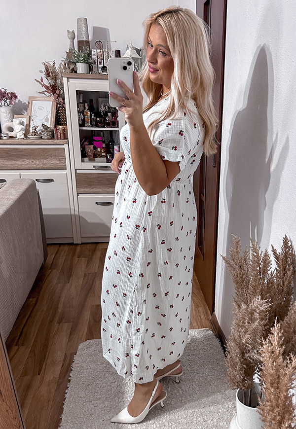 XENIA SUKIENKA MUŚLINOWA PLUS SIZE MAXI W WISIENKI. BIAŁA 02 - włoski zdjęcie 2