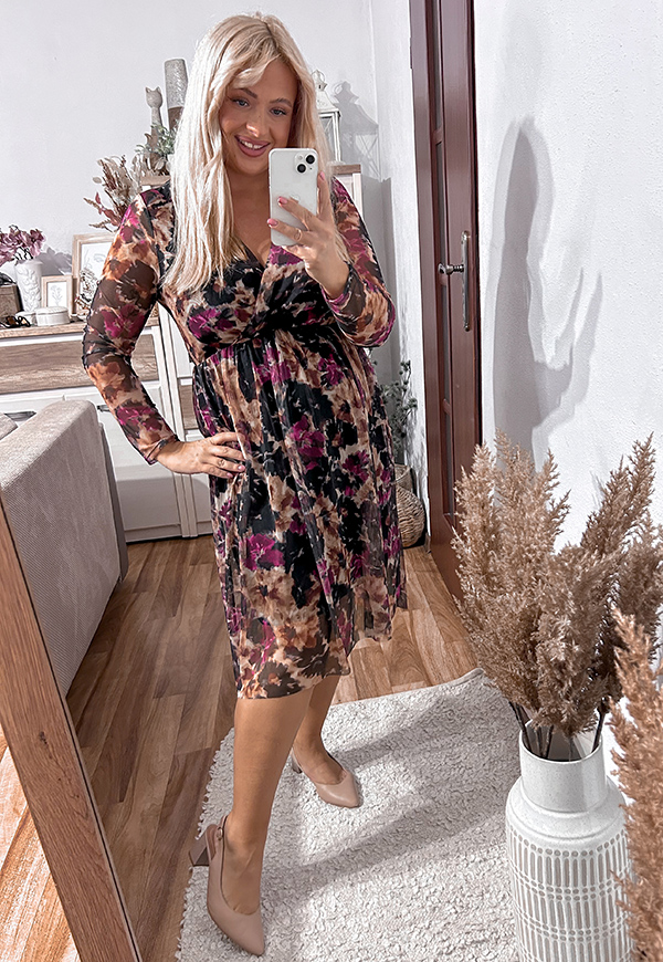 LUCCIA SUKIENKA PLUS SIZE PRZED KOLANO Z SIATECZKI WE WZORY. CZARNO/FIOLETOWA 02  - włoski zdjęcie 1