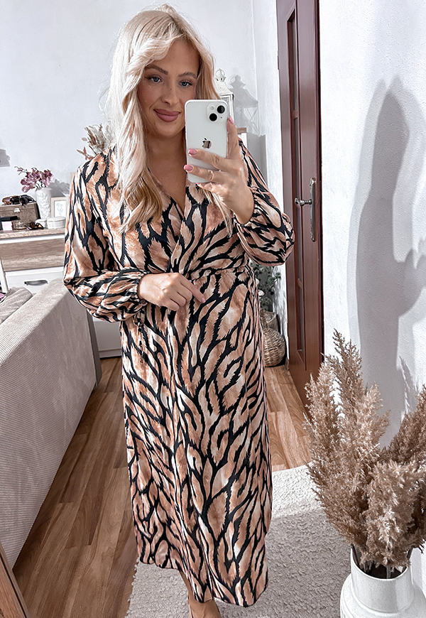 NADINE SUKIENKA PLUS SIZE KOPERTOWA MIDI WE WZORY. CAMELOWA 04 - włoski zdjęcie 1