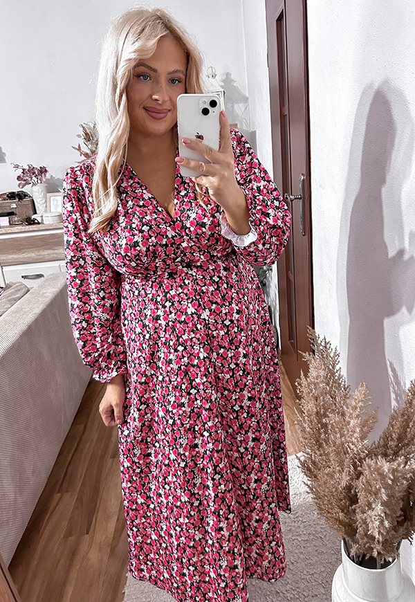 MARIE SUKIENKA MIDI PLUS SIZE W DROBNE KWIATY. RÓŻOWA 05 - włoski zdjęcie 2