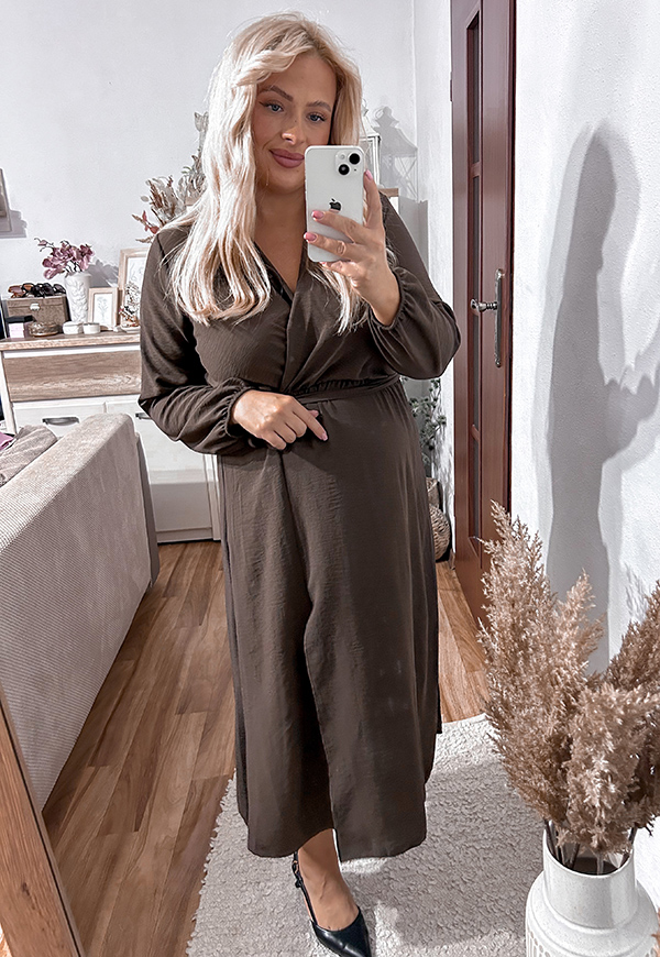 ŠATY LISBONA S DLOUHÝMI RUKÁVY PLUS SIZE CHOCOLATE 03 - włoski obrázek 2