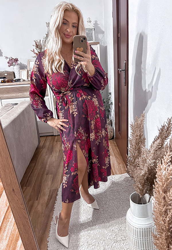 CARMEN  SUKIENKA PLUS SIZE KOPERTOWA MIDI W RÓŻE. BORDOWA 12 - włoski zdjęcie 4