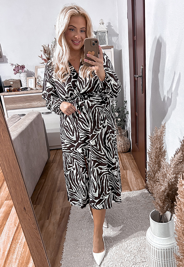 CARMEN  SUKIENKA PLUS SIZE KOPERTOWA MIDI WE WZORY. BIAŁO/CZEKOLADOWA ZEBRA 13 - włoski zdjęcie 3