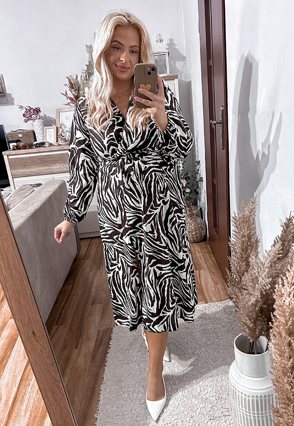 CARMEN  SUKIENKA PLUS SIZE KOPERTOWA MIDI WE WZORY. BIAŁO/CZEKOLADOWA ZEBRA 13 - włoski zdjęcie 4