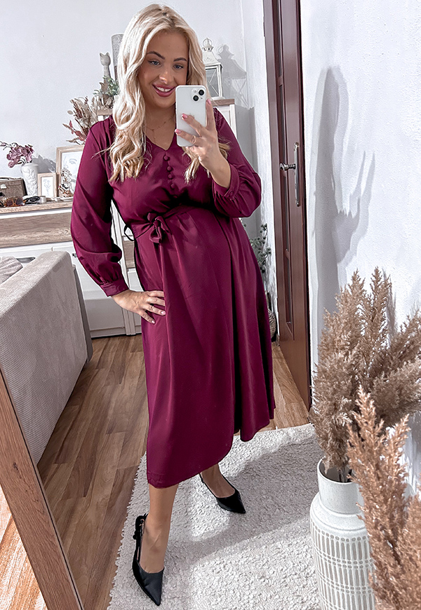 LISSA SUKIENKA PLUS SIZE GŁADKA MIDI NA GUZIKI. BORDOWA 04 - włoski zdjęcie 2