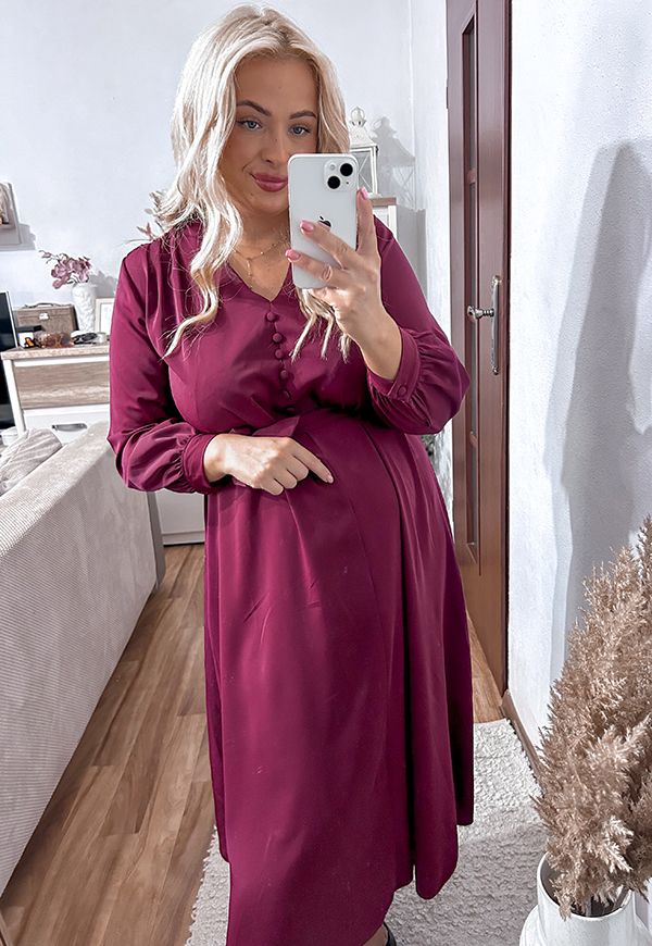 LISSA SUKIENKA PLUS SIZE GŁADKA MIDI NA GUZIKI. BORDOWA 04 - włoski zdjęcie 1