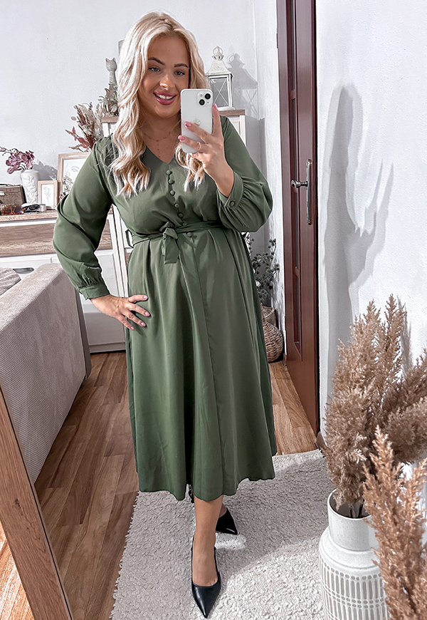 LISSA SUKIENKA PLUS SIZE GŁADKA MIDI NA GUZIKI. OLIWKOWA 02 - włoski zdjęcie 2