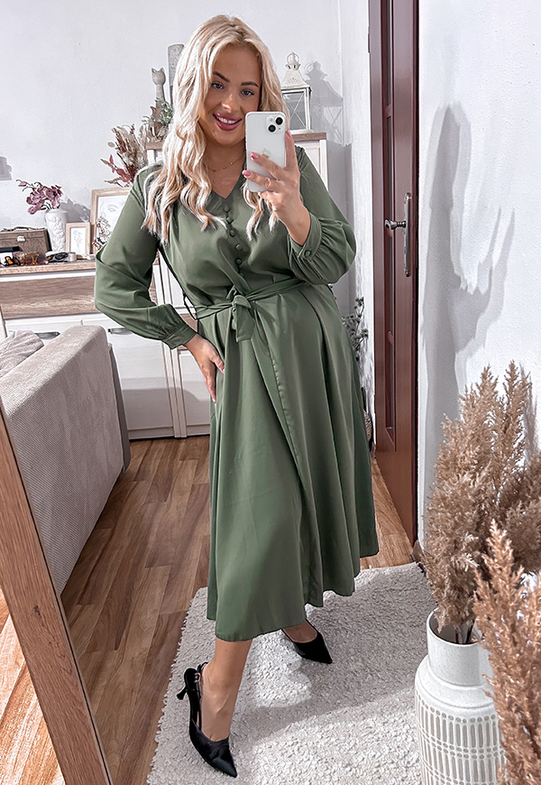 LISSA SUKIENKA PLUS SIZE GŁADKA MIDI NA GUZIKI. OLIWKOWA 02 - włoski zdjęcie 1