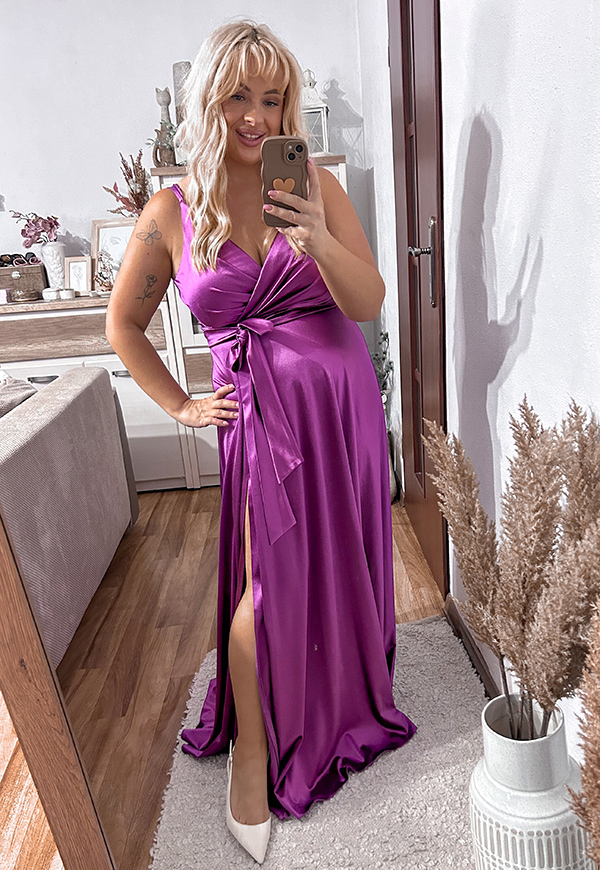 MARIANNA MAXI SATYNOWA SUKIENKA DŁUGA NA RAMIĄCZKACH PLUS SIZE. MAGENTA 03 - produkt polski zdjęcie 4