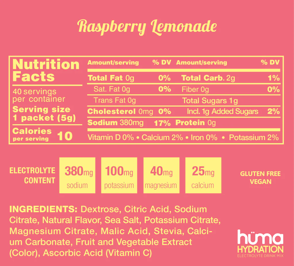 Huma Hydration Electrolyte Drink Mix lemoniada malinowa - Huma zdjęcie 2