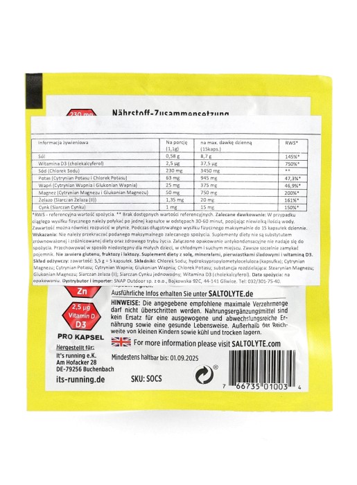 SALTOLYTE elektrolity saszetka 5 kapsułek - It's running Nutrition zdjęcie 2