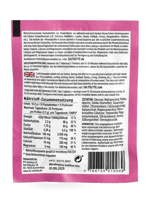 SALTOLYTE elektrolity w taltekach do żucia jagody - It's running Nutrition zdjęcie 2