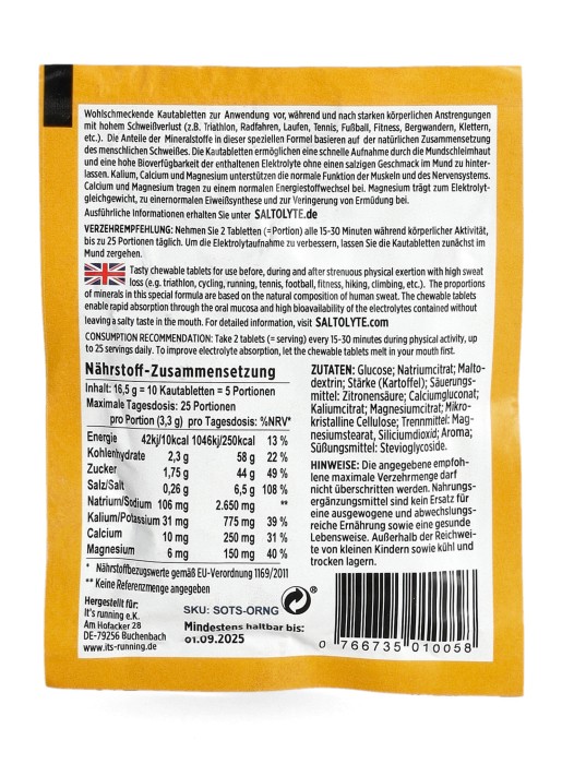SALTOLYTE elektrolity w taltekach do żucia pomarańcza - It's running Nutrition zdjęcie 2