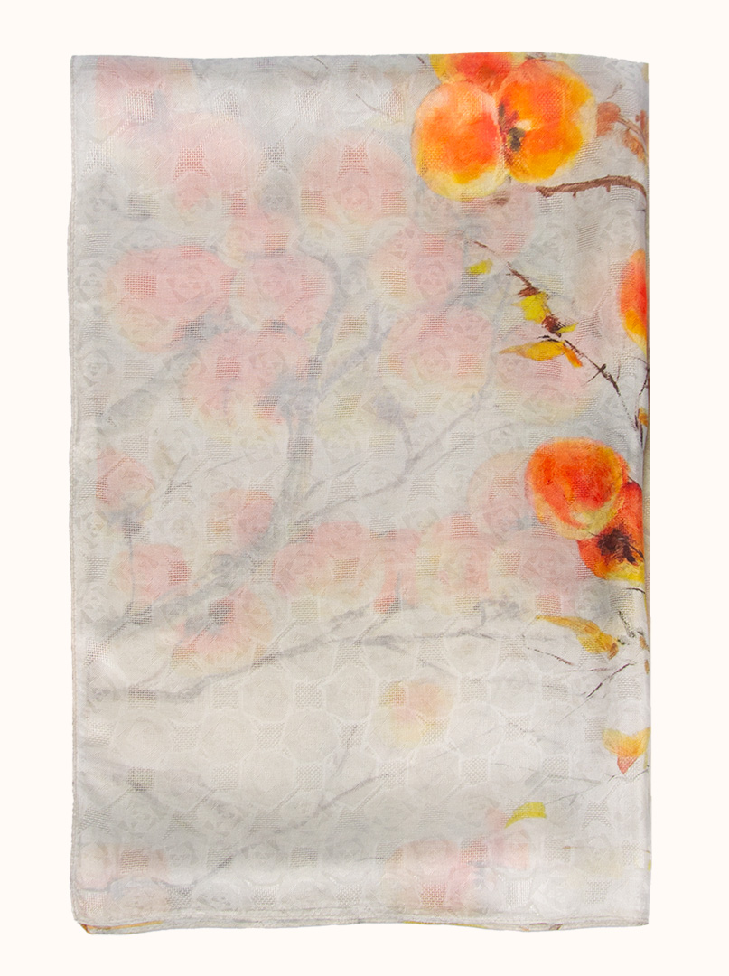 Jacquard silk scarf with an apple tree motif, 50 cm x 170 cm-  s04sz099 image 2