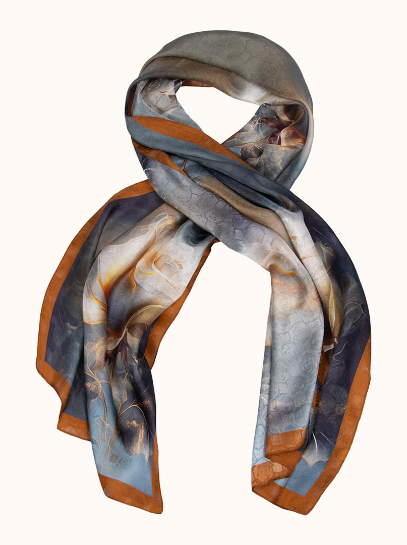 Jacquard silk scarf with a rose motif, 50 cm x 170 cm- s04sz102 image 1