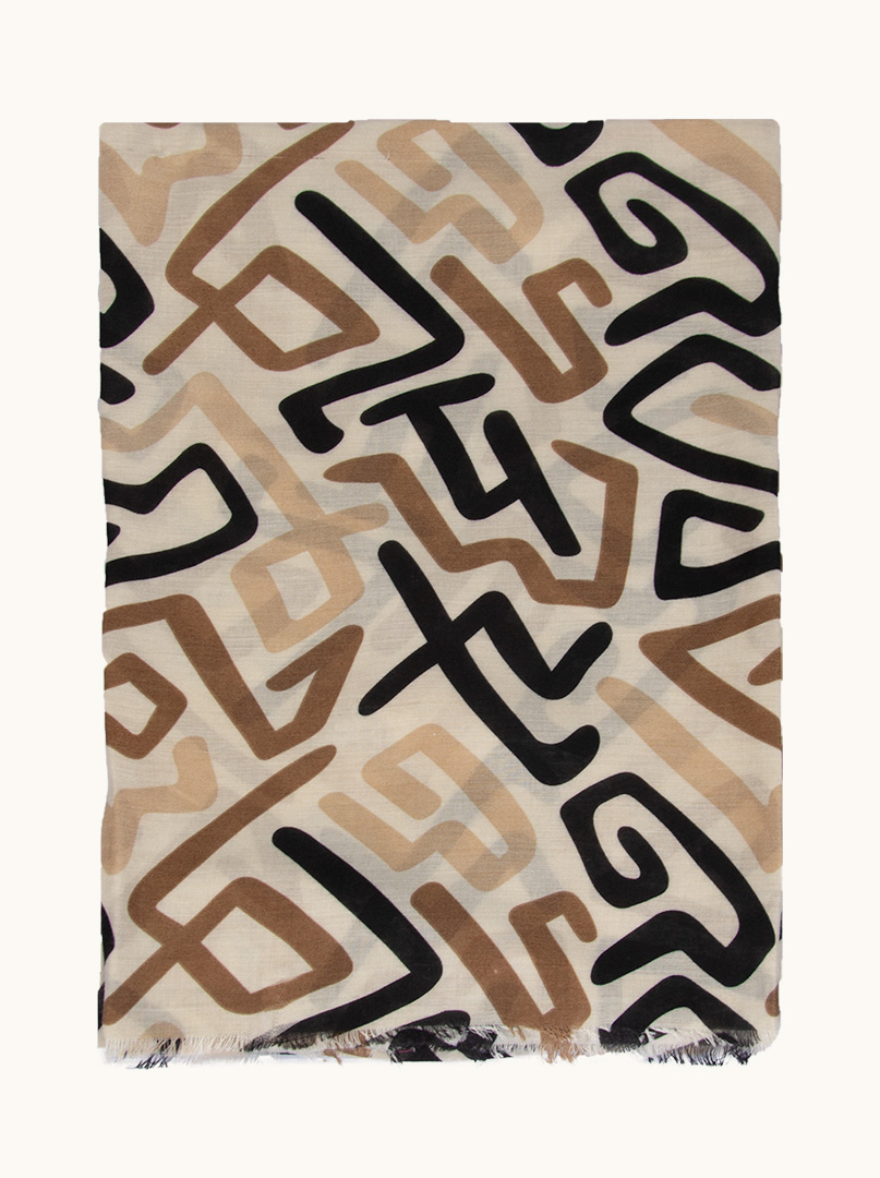 Light beige shawl with geometric patterns 85 cm x 170 cm image 2