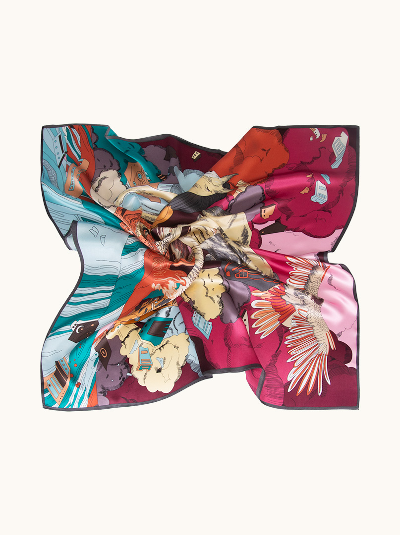 Multicolored silk scarf 90 cm x 90 cm image 4