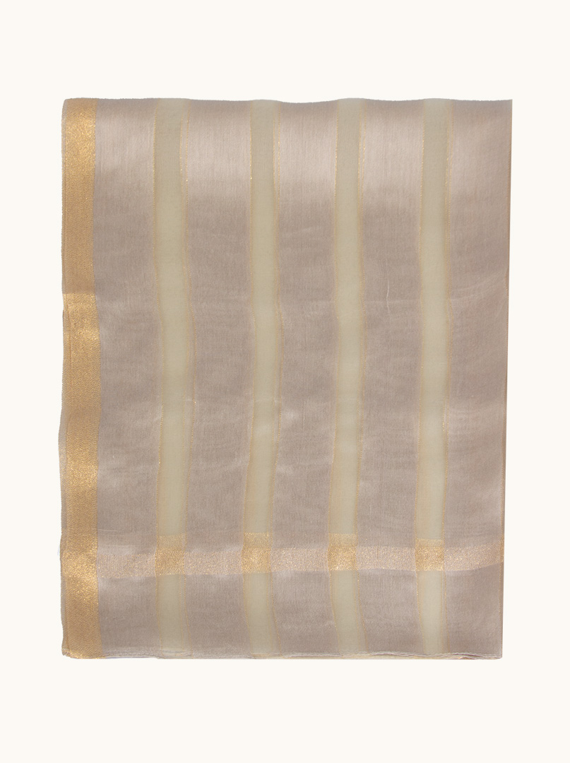 Beige striped evening shawl with gold thread 80 cm x 190 cm image 2