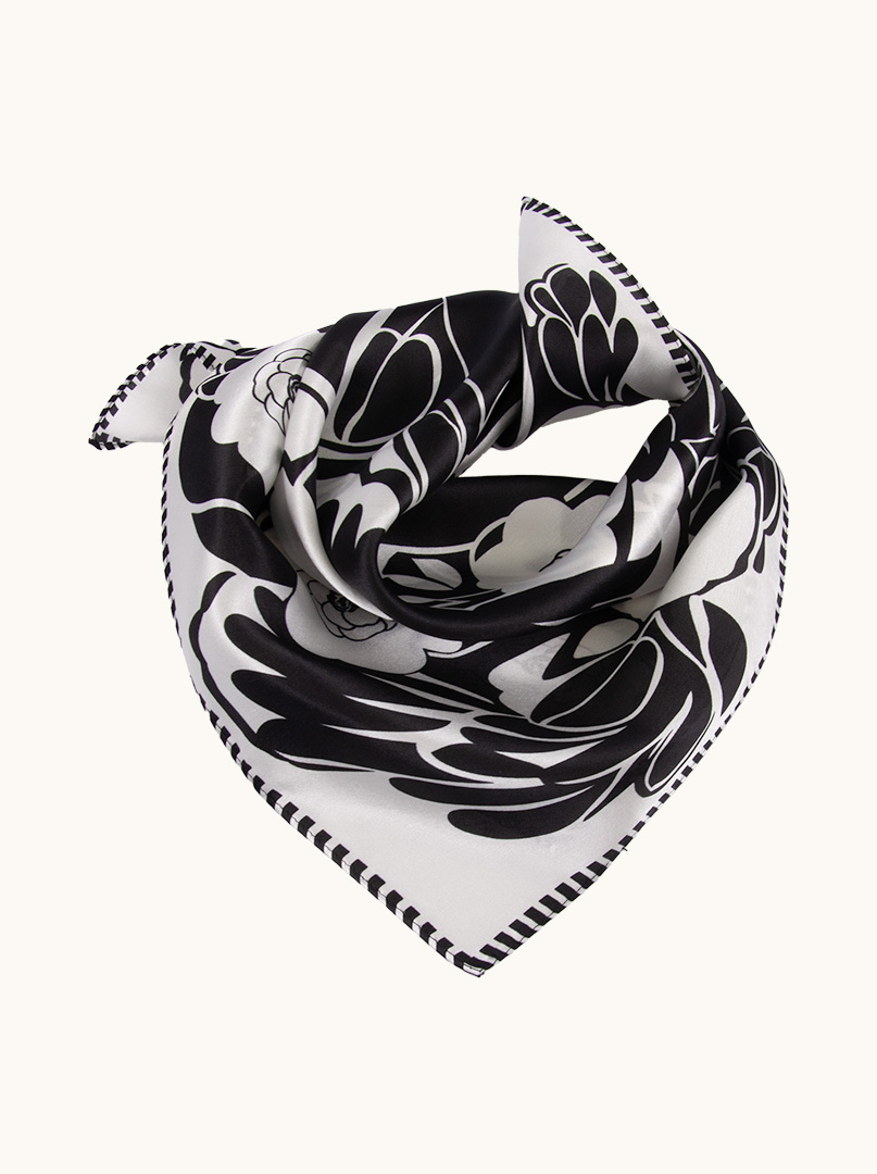 Large navy blue silk scarf with flowers 105cm x 105cm  image 1