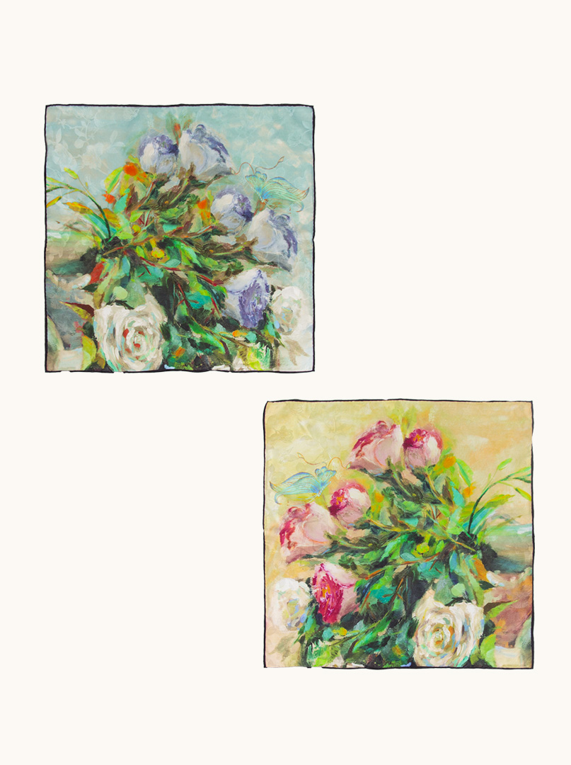 Silk double-sided jacquard gavroche in flowers HIT 53x53 cm image 3