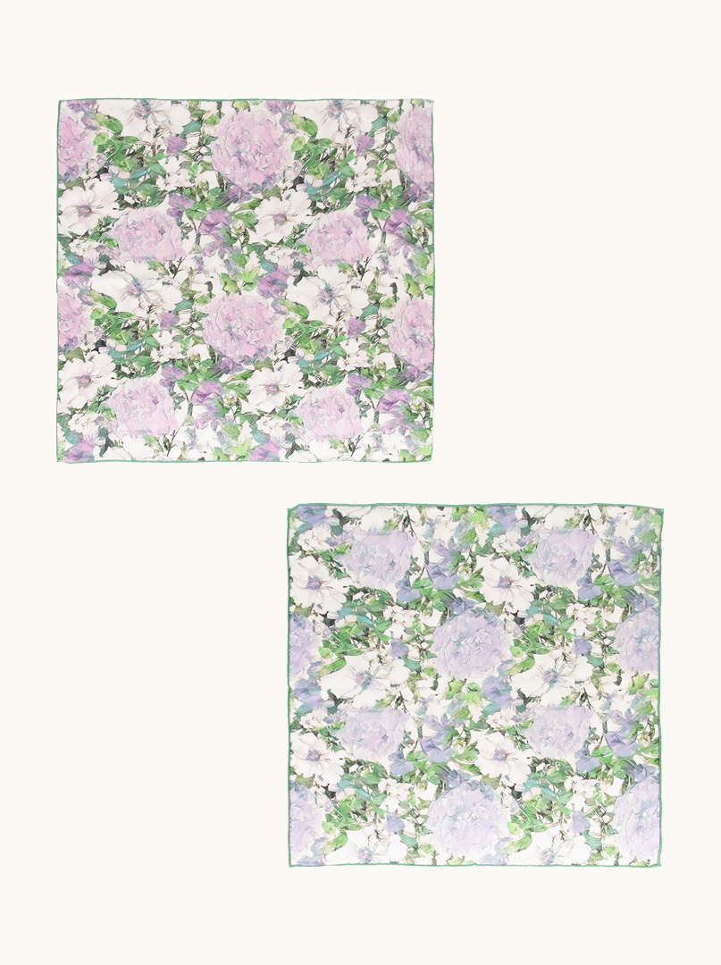 Double-sided wool and silk floral scarf 65x65cm PREMIUM image 3