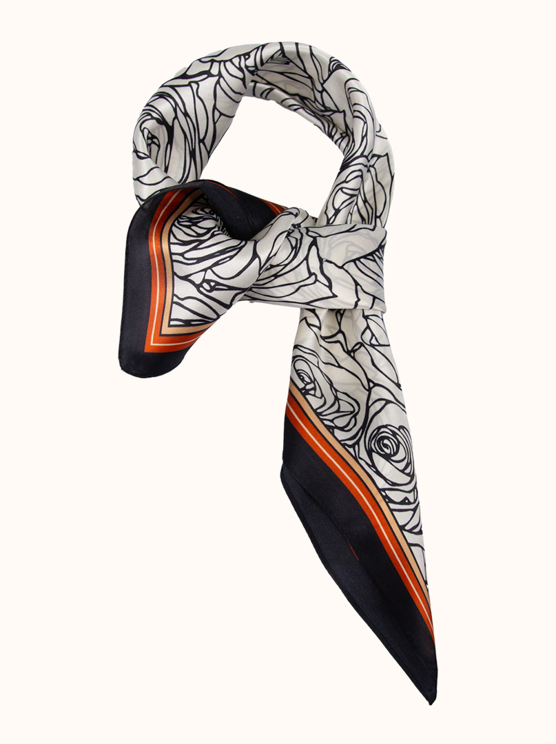 Silk scarf with rose motif with black border  70x70 cm image 1