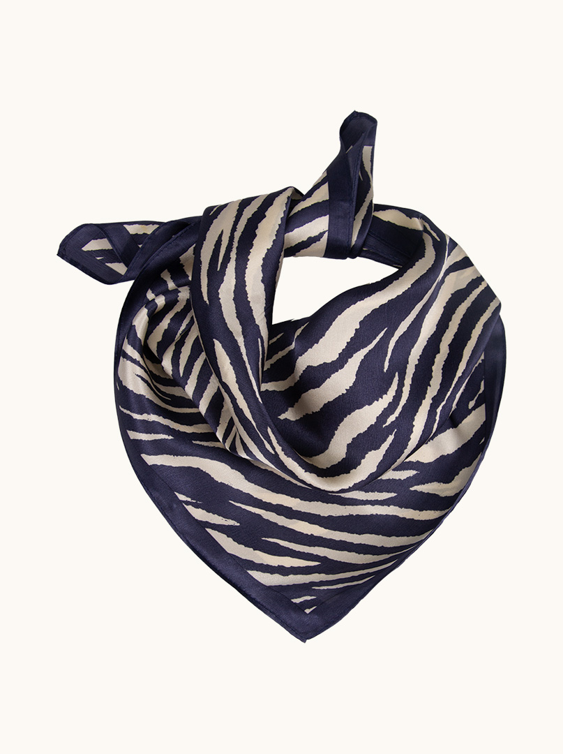 Silk gavroshka with tiger spots motif in navy blue 53x53 cm image 1