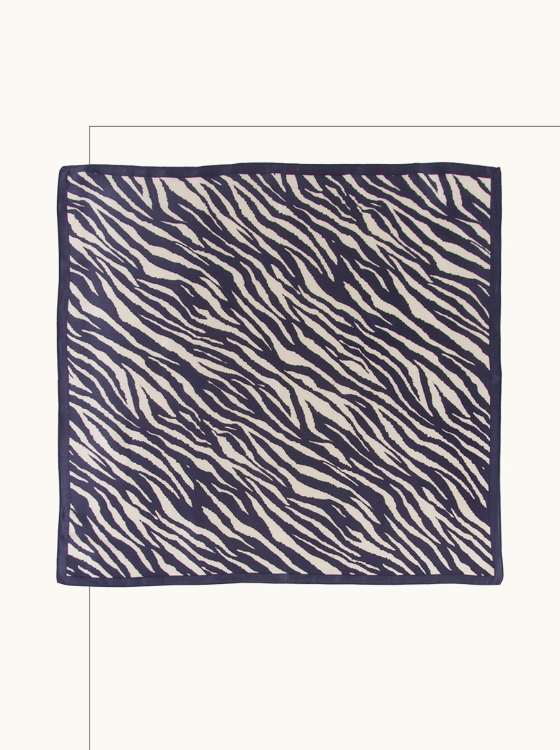 Silk gavroshka with tiger spots motif in navy blue 53x53 cm image 2