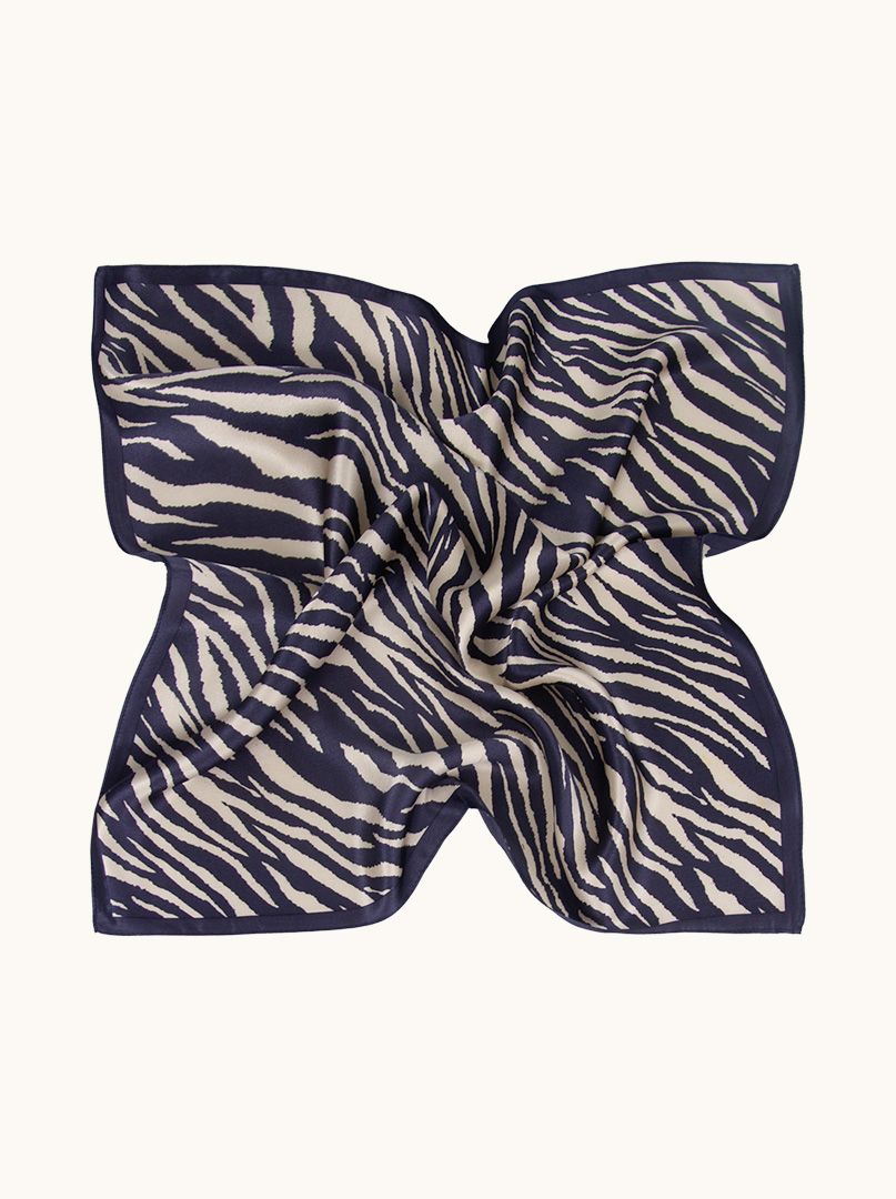 Silk gavroshka with tiger spots motif in navy blue 53x53 cm image 3