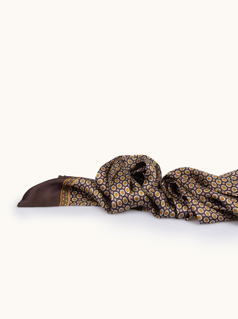 Exclusive men's brown silk scarf with circles 25 cm x 160 cm image 3