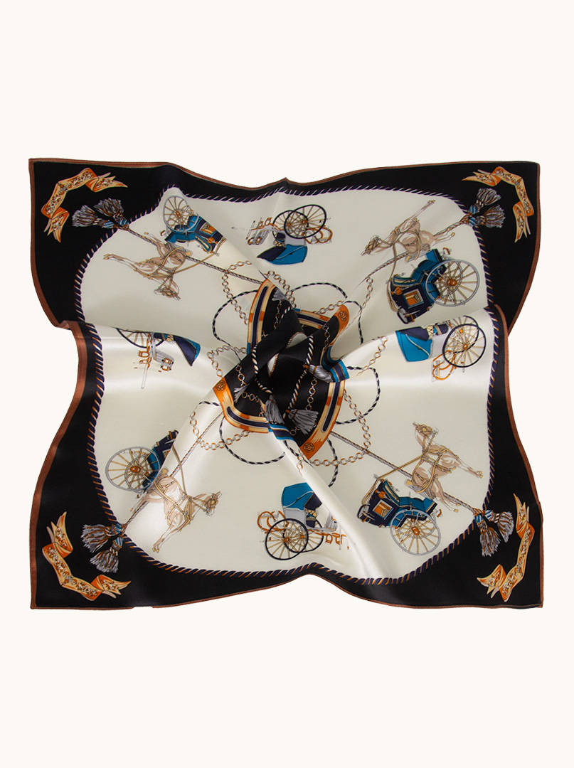 Small silk gavroche with carriage motif 53x53 cm image 2