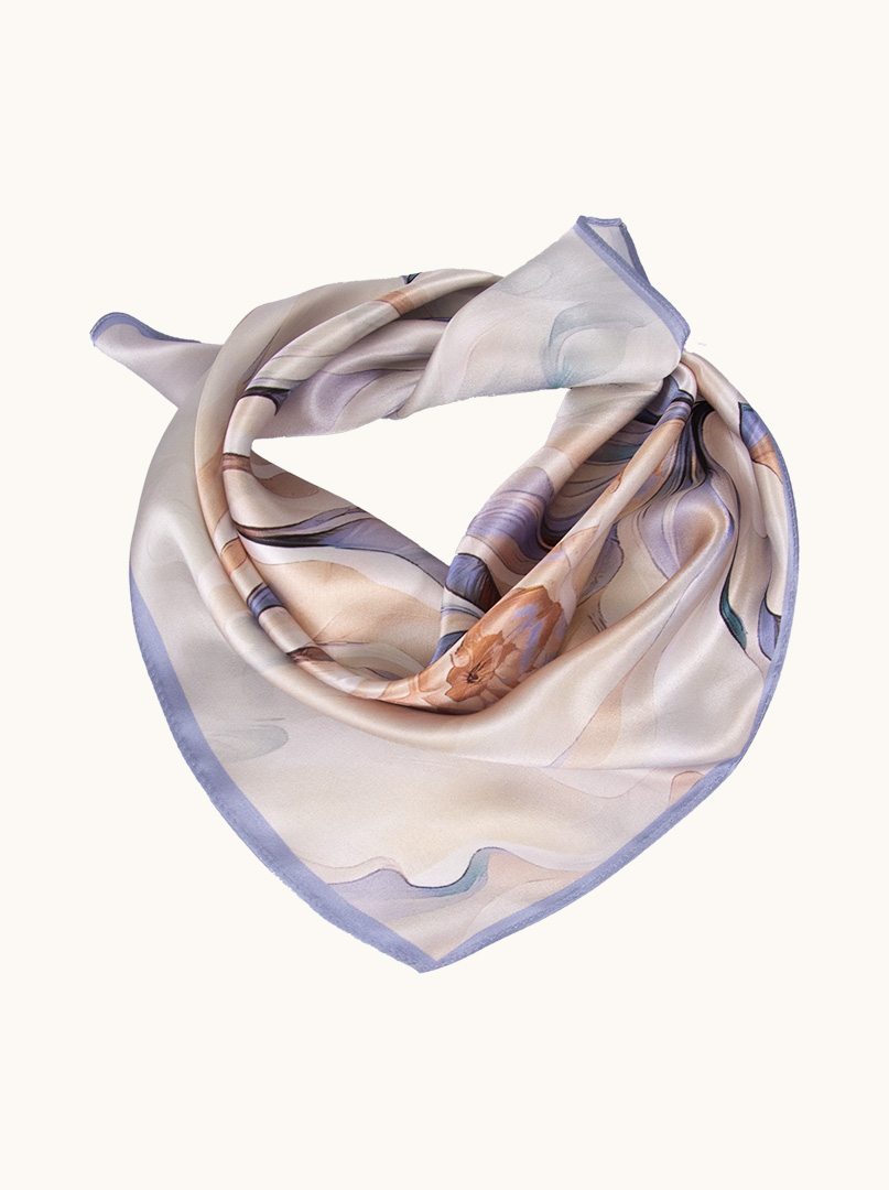 Silk gavroche with peony motif 53x53 cm image 1