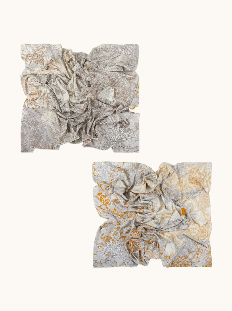 Large double-sided wool and silk scarf with floral motif 125cm x 125cm PREMIUM image 4